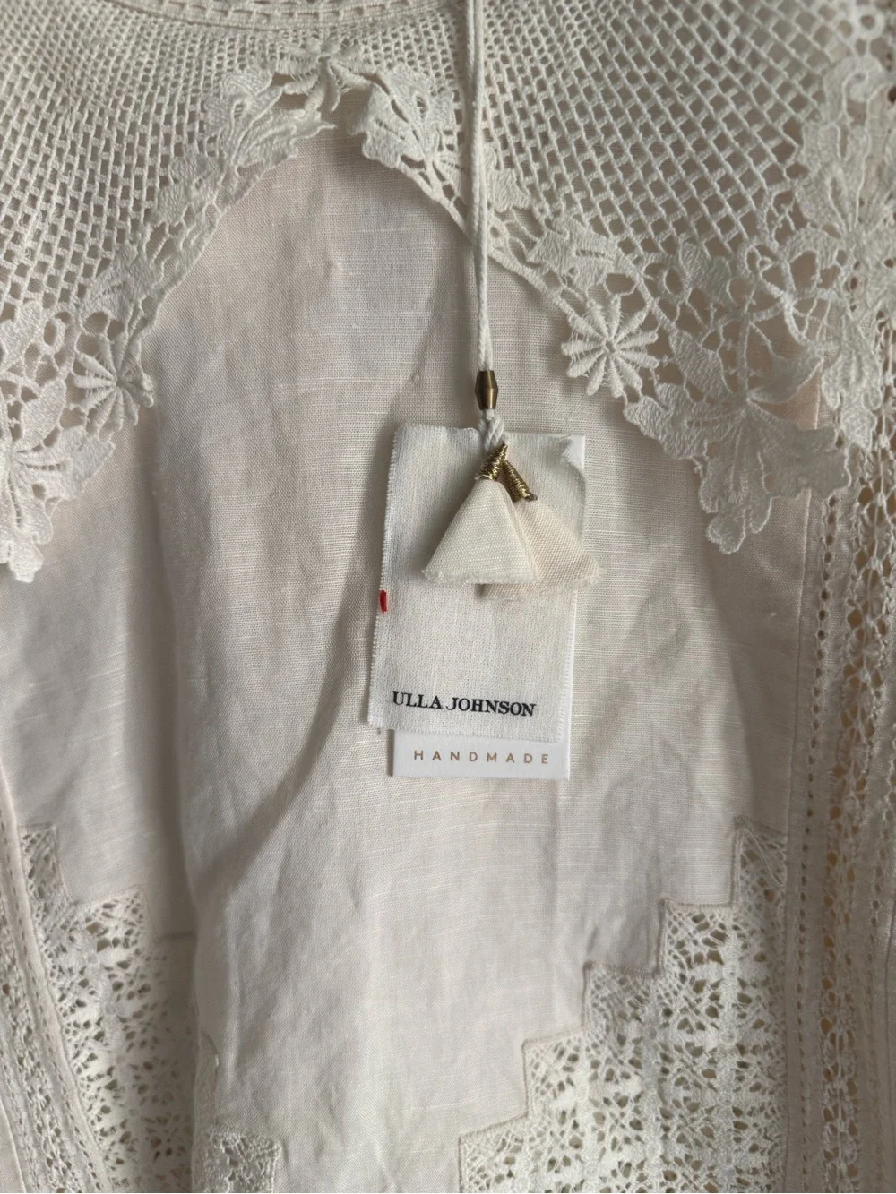 ULLA JOHNSON Romantic Lace-Detail Cream Women's Blouse NWT SZ 2 - Picture 2 of 7